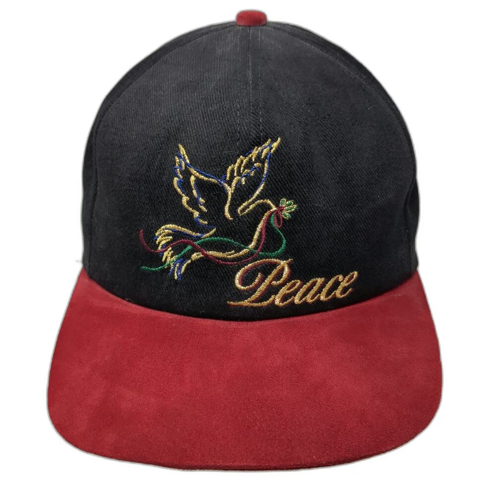 Black Red Snapback One Size Peace Dove Embroidered Hat Two Tone Suede Brim Bird